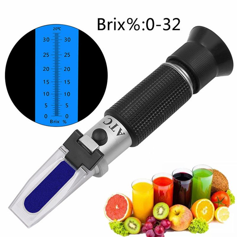 Handheld Auto Refractometer Sugar Concentration ATC Meter Densimeter 0-32% Brix Saccharimeter Tester Fruits Grapes For Homebrew Honey Vegetables