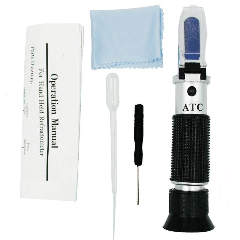 Handheld Auto Refractometer Sugar Concentration ATC Meter Densimeter 0-32% Brix Saccharimeter Tester Fruits Grapes For Homebrew Honey Vegetables
