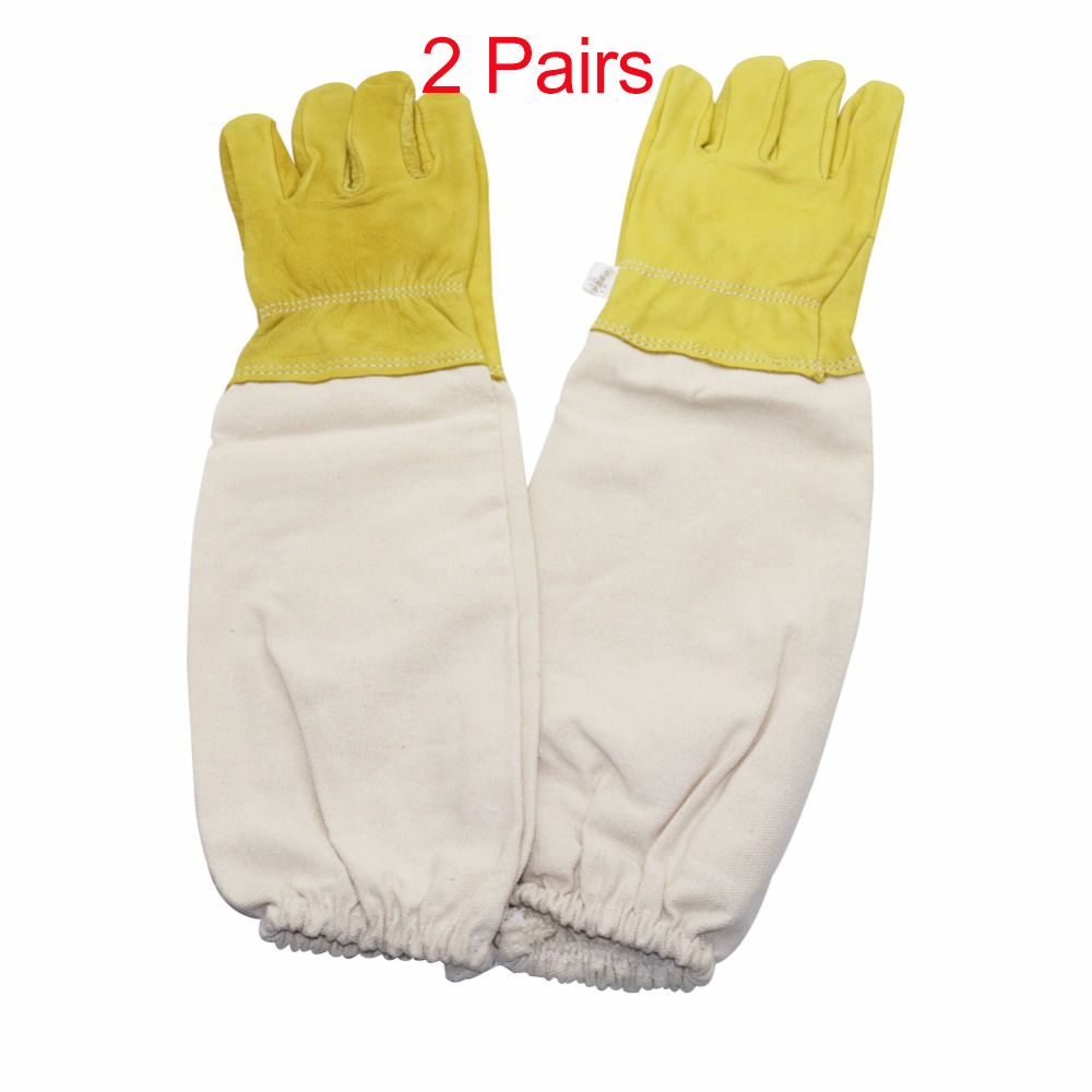 2 Pairs Anti-bee Gloves Beekeeping Protective Gloves Artificial Leather Polyester Cotton Gloves Beekeeper Equipment