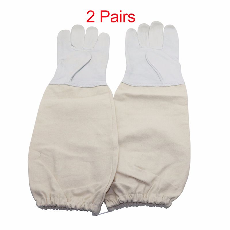 2 Pairs Anti-bee Gloves Beekeeping Protective Gloves Artificial Leather Polyester Cotton Gloves Beekeeper Equipment