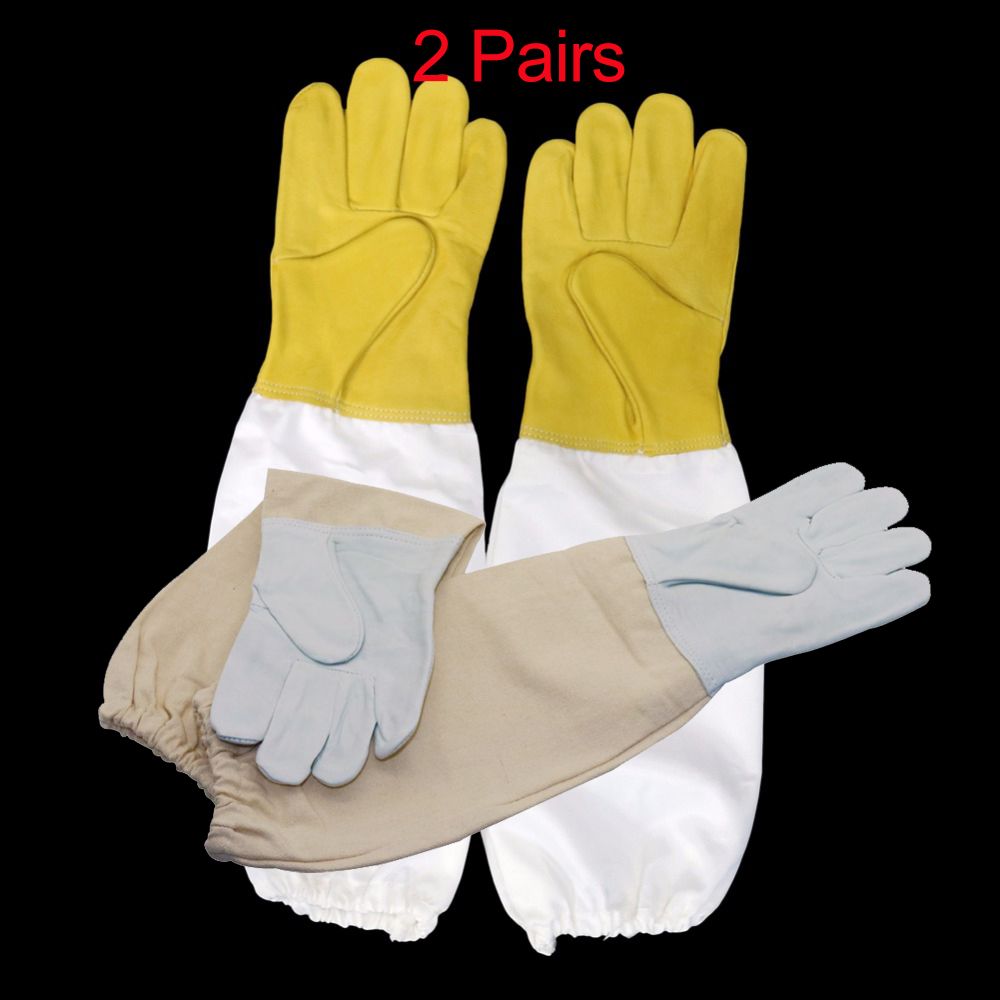 2 Pairs Anti-bee Gloves Beekeeping Protective Gloves Artificial Leather Polyester Cotton Gloves Beekeeper Equipment