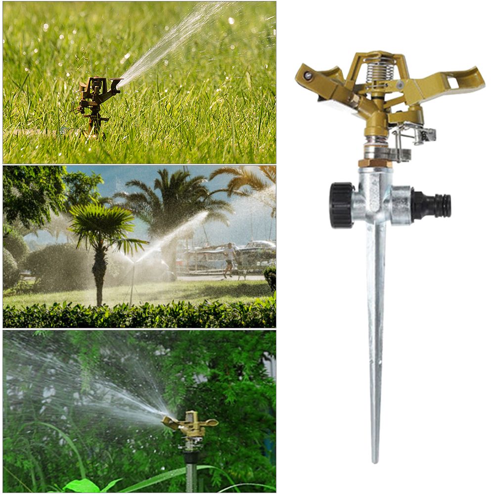 Garden Sprinklers 360 Degree Adjustable Rotate Sprinkler Lawn Irrigation Metal Spiked Impulse Quick-Release 1/2" Hose Connector Ideal for Lawn & Flower Watering