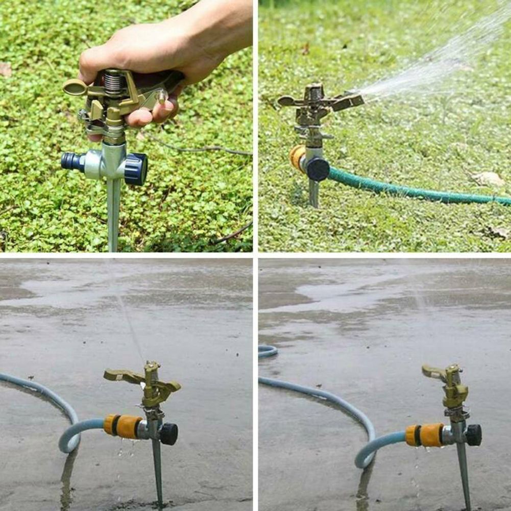 Garden Sprinklers 360 Degree Adjustable Rotate Sprinkler Lawn Irrigation Metal Spiked Impulse Quick-Release 1/2" Hose Connector Ideal for Lawn & Flower Watering