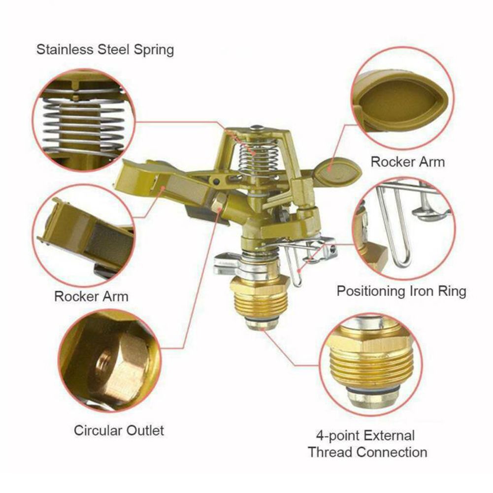 Garden Sprinklers 360 Degree Adjustable Rotate Sprinkler Lawn Irrigation Metal Spiked Impulse Quick-Release 1/2" Hose Connector Ideal for Lawn & Flower Watering