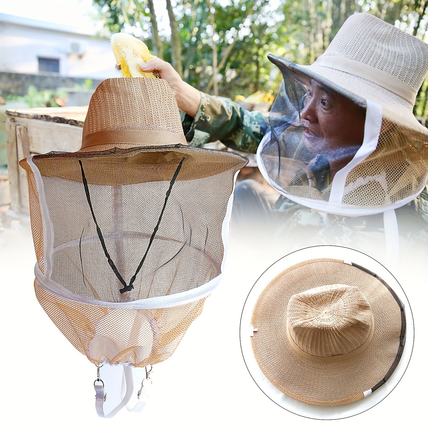 2pcs Set Beekeeper Anti Hat Beehive Beekeeping Cowboy Hat Mosquito Insect Net Veil Head Face Protector Beekeeper Equipment Professional Beekeeping Kit
