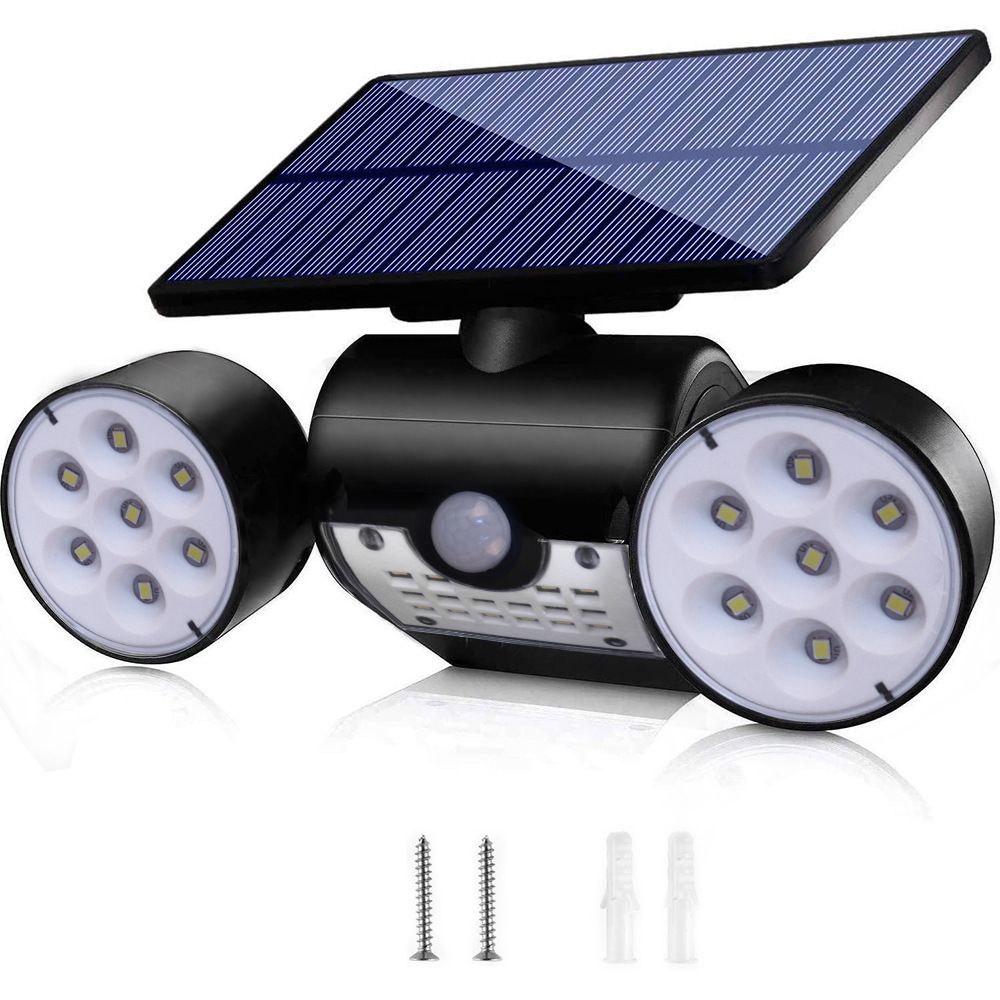 Solar Round Dual-Head Spotlights Outdoor LED Motion Sensor Lights for Courtyard, Garden, Pathway, and Villa Wall Lighting