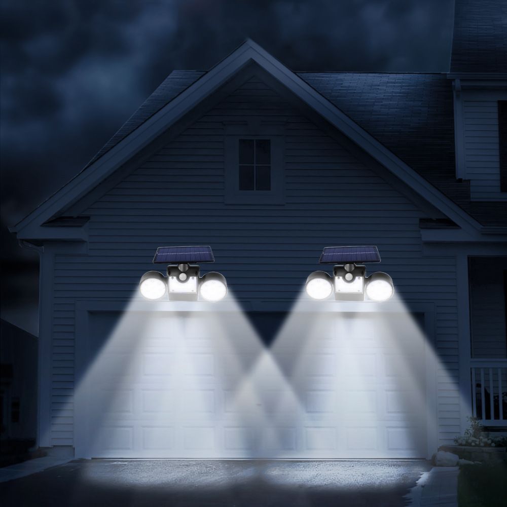 Solar Round Dual-Head Spotlights Outdoor LED Motion Sensor Lights for Courtyard, Garden, Pathway, and Villa Wall Lighting