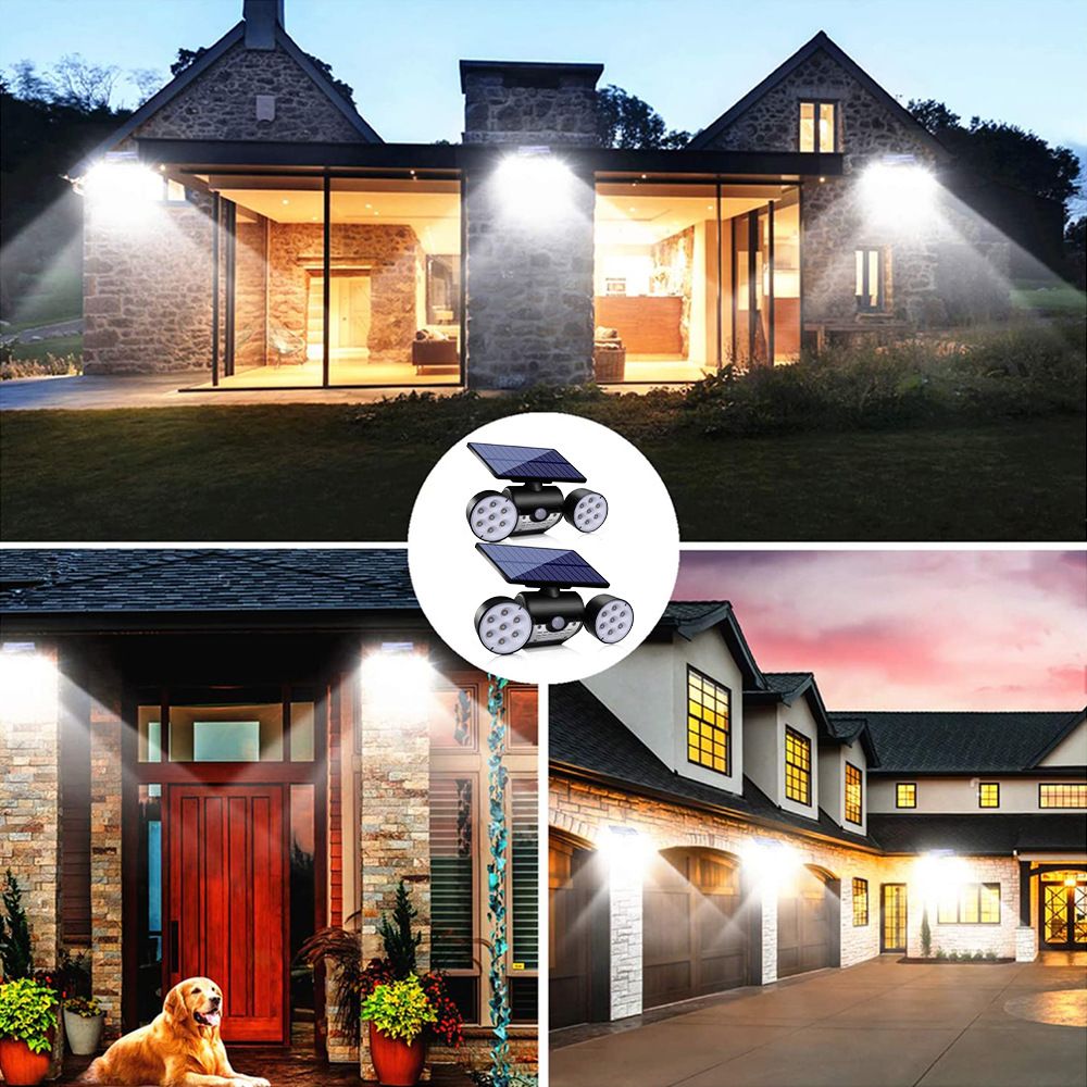 Solar Round Dual-Head Spotlights Outdoor LED Motion Sensor Lights for Courtyard, Garden, Pathway, and Villa Wall Lighting