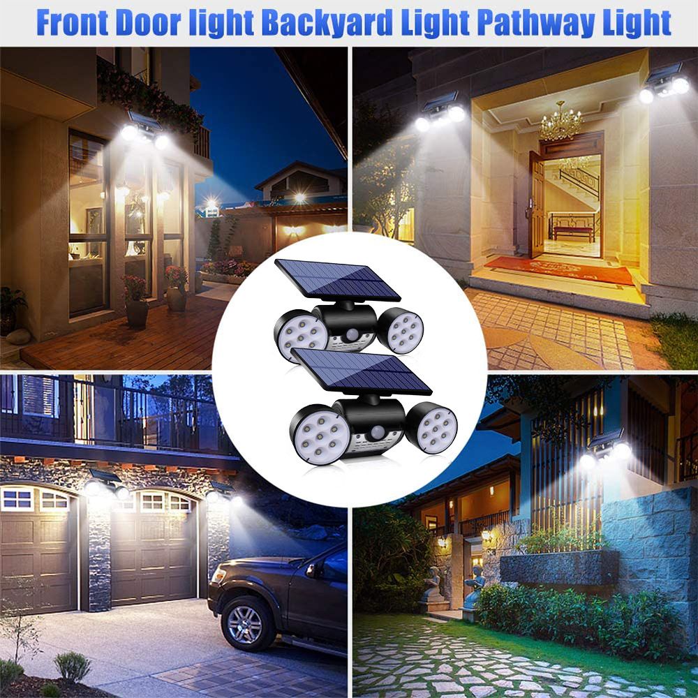 Solar Round Dual-Head Spotlights Outdoor LED Motion Sensor Lights for Courtyard, Garden, Pathway, and Villa Wall Lighting