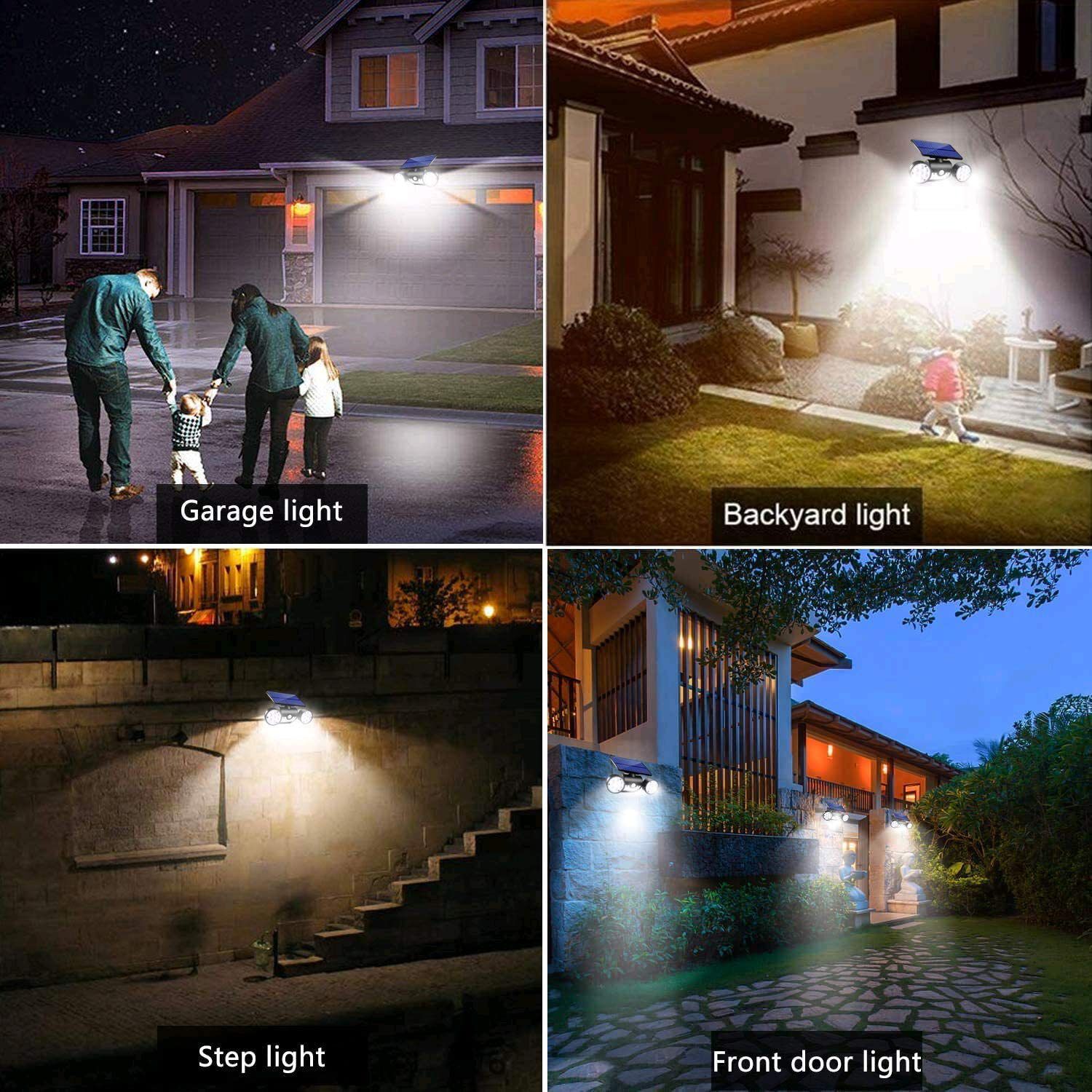 Solar Round Dual-Head Spotlights Outdoor LED Motion Sensor Lights for Courtyard, Garden, Pathway, and Villa Wall Lighting