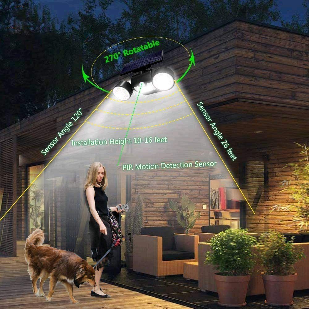 Solar Round Dual-Head Spotlights Outdoor LED Motion Sensor Lights for Courtyard, Garden, Pathway, and Villa Wall Lighting