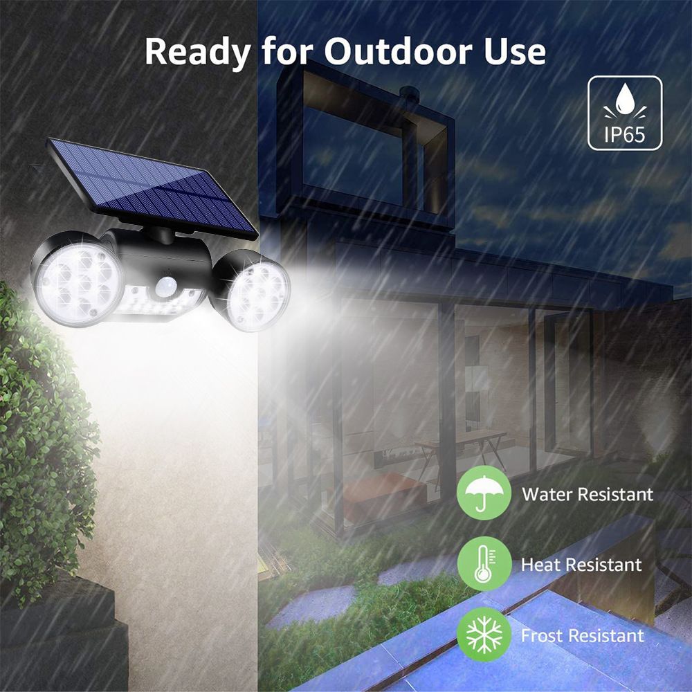Solar Round Dual-Head Spotlights Outdoor LED Motion Sensor Lights for Courtyard, Garden, Pathway, and Villa Wall Lighting