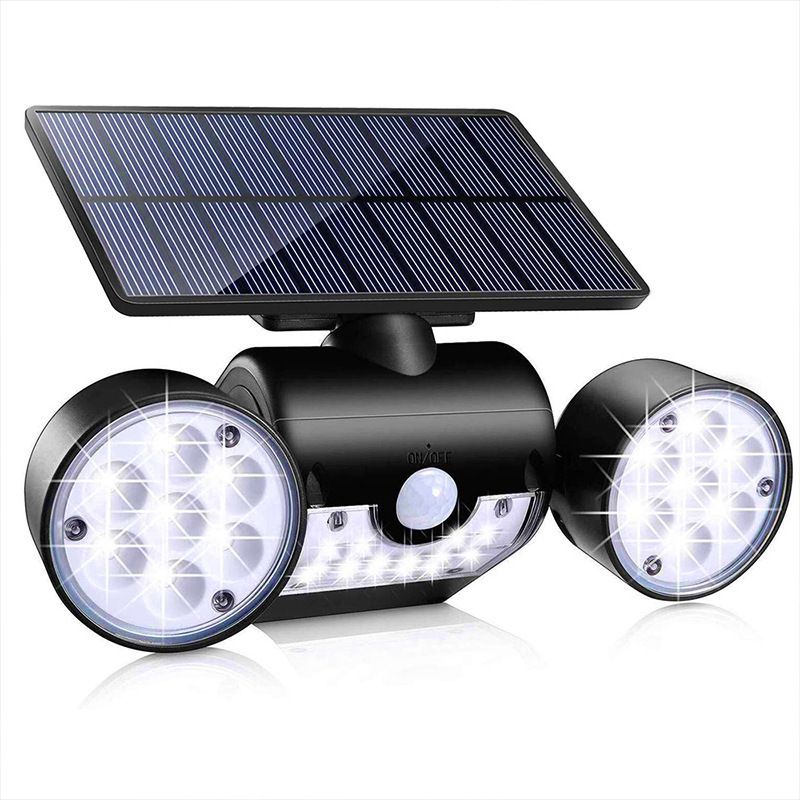Solar Round Dual-Head Spotlights Outdoor LED Motion Sensor Lights for Courtyard, Garden, Pathway, and Villa Wall Lighting