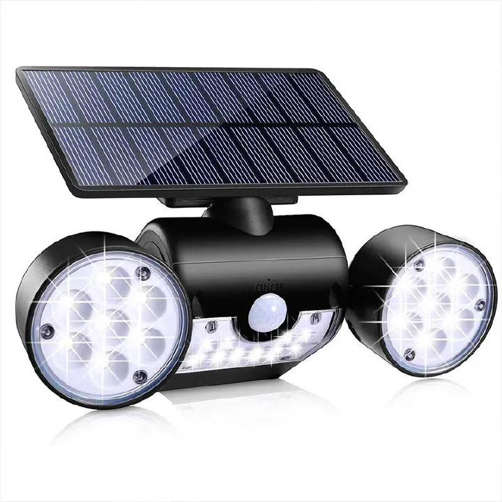 Solar Round Dual-Head Spotlights Outdoor LED Motion Sensor Lights for Courtyard, Garden, Pathway, and Villa Wall Lighting