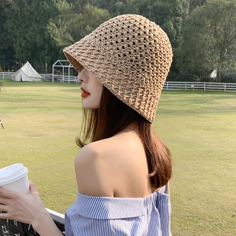 Beach Korean Straw Hat Summer Women Visor Bucket Hat Fisherman Hat Hand Weaving Panama Girl Fishing Chapeau Sun Hats for Women
