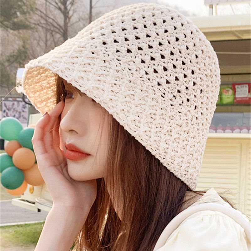 Beach Korean Straw Hat Summer Women Visor Bucket Hat Fisherman Hat Hand Weaving Panama Girl Fishing Chapeau Sun Hats for Women