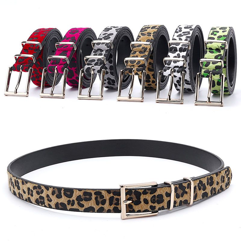 Female Belt Horsehair Belt With Leopard Pattern Jeans Belt Rose Gold Metal Buckle Hot Sales Pu Belt Accessories For Women