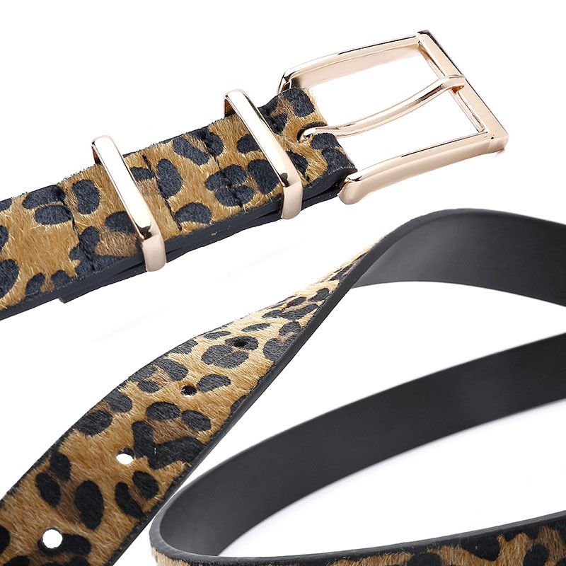 Female Belt Horsehair Belt With Leopard Pattern Jeans Belt Rose Gold Metal Buckle Hot Sales Pu Belt Accessories For Women