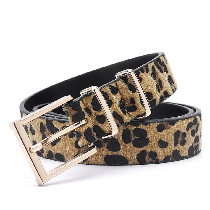 Female Belt Horsehair Belt With Leopard Pattern Jeans Belt Rose Gold Metal Buckle Hot Sales Pu Belt Accessories For Women