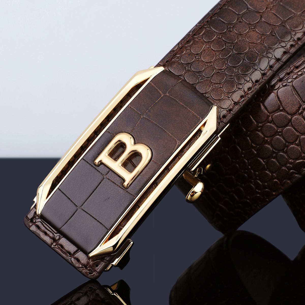 Men's Automatic Buckle Genuine Leather Cowhide Belt New Crocodile Pattern Fashion Bersatile Belt for Men Business Work Casual Designer Fashion Strap