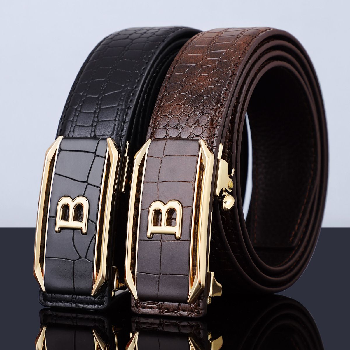 Men's Automatic Buckle Genuine Leather Cowhide Belt New Crocodile Pattern Fashion Bersatile Belt for Men Business Work Casual Designer Fashion Strap