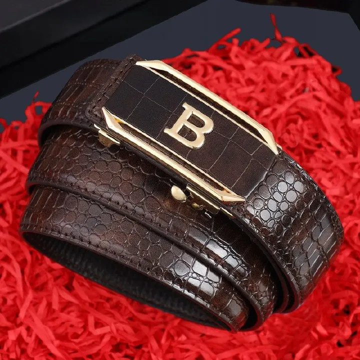 Men's Automatic Buckle Genuine Leather Cowhide Belt New Crocodile Pattern Fashion Bersatile Belt for Men Business Work Casual Designer Fashion Strap