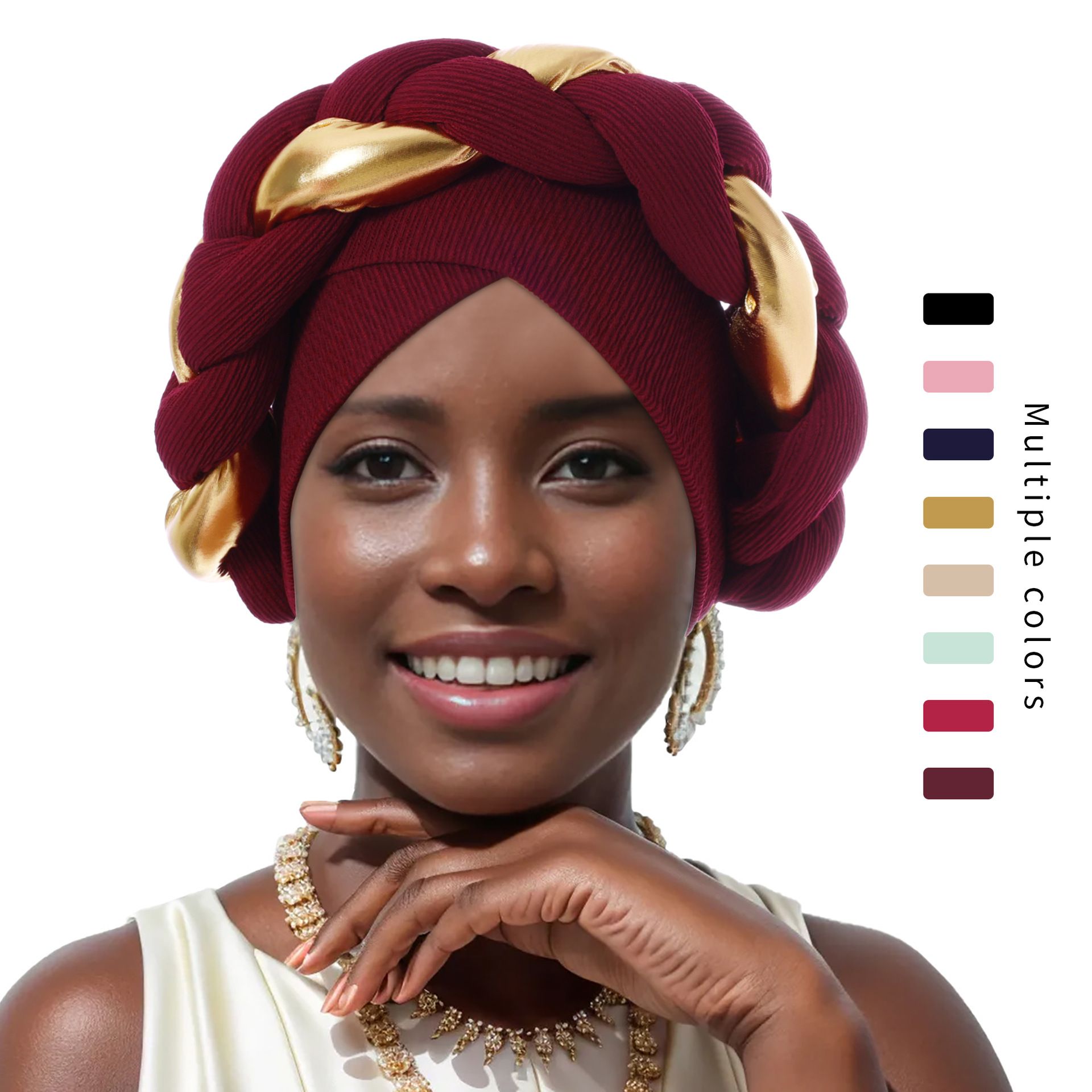 Golden Big Braid Turban Hat Head Wraps Boho Beanies Elastic Bandana Chemo Cap Bonnet Lady Party Headpiece For wedding