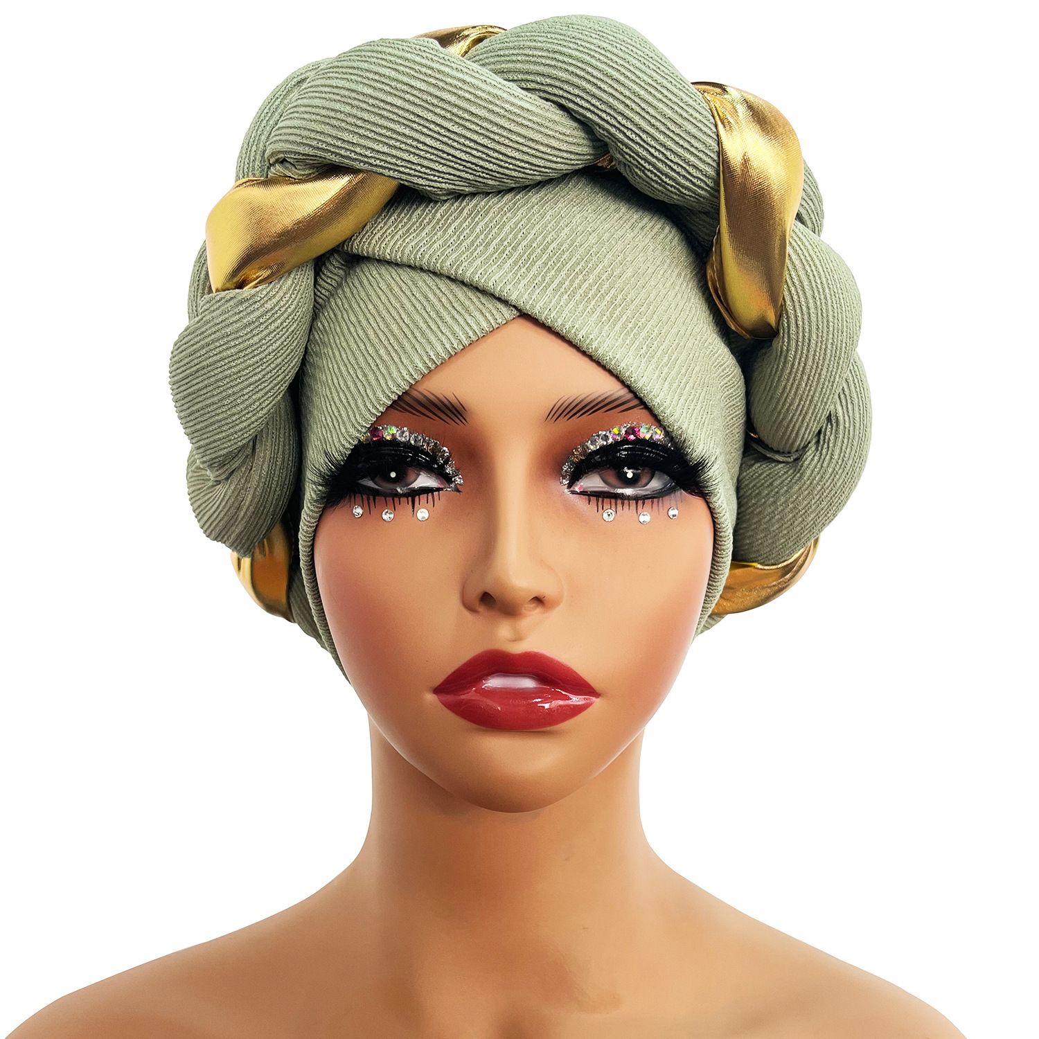 Golden Big Braid Turban Hat Head Wraps Boho Beanies Elastic Bandana Chemo Cap Bonnet Lady Party Headpiece For wedding