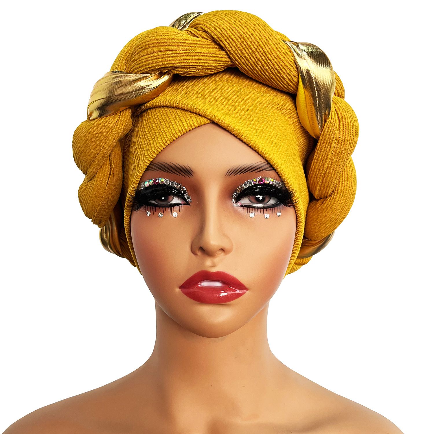 Golden Big Braid Turban Hat Head Wraps Boho Beanies Elastic Bandana Chemo Cap Bonnet Lady Party Headpiece For wedding