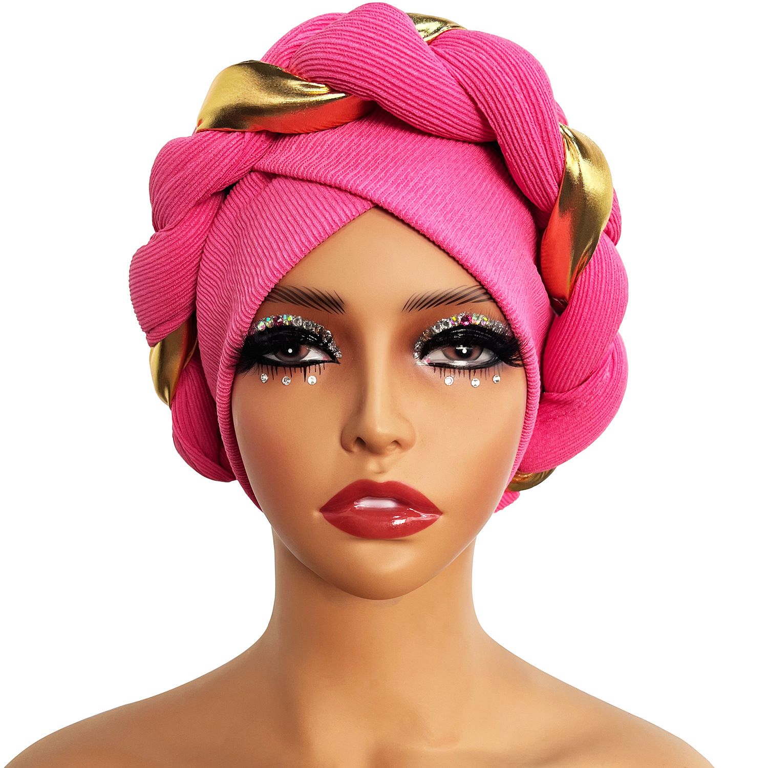 Golden Big Braid Turban Hat Head Wraps Boho Beanies Elastic Bandana Chemo Cap Bonnet Lady Party Headpiece For wedding