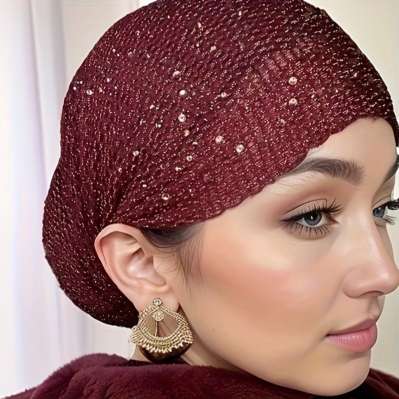 Breathable Mesh Knit Beanie Rhinestone Turban Hat Elastic Women Summer Lace Head Cover Cap Muslim Headscarf Bonnet Lady Hair Loss Hat