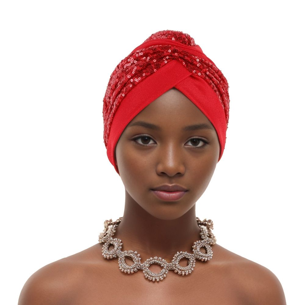 Women's Color Block Glitter Sequins Braid Turbans Cap Indian Muslim Hat Elegant Head Wraps for women African Headtie Ramadan Beanies Chemo Cap