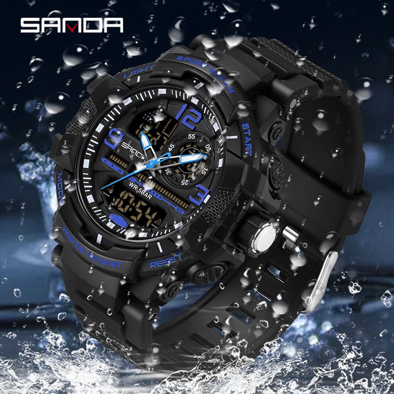 Waterproof glow-in-the-dark men's watch, multi-functional LED digital luminous calendar alarm men's watch, outdoor sports watch, men's chronograph watch, men's gift