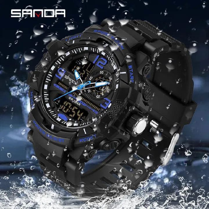 Waterproof glow-in-the-dark men's watch, multi-functional LED digital luminous calendar alarm men's watch, outdoor sports watch, men's chronograph watch, men's gift