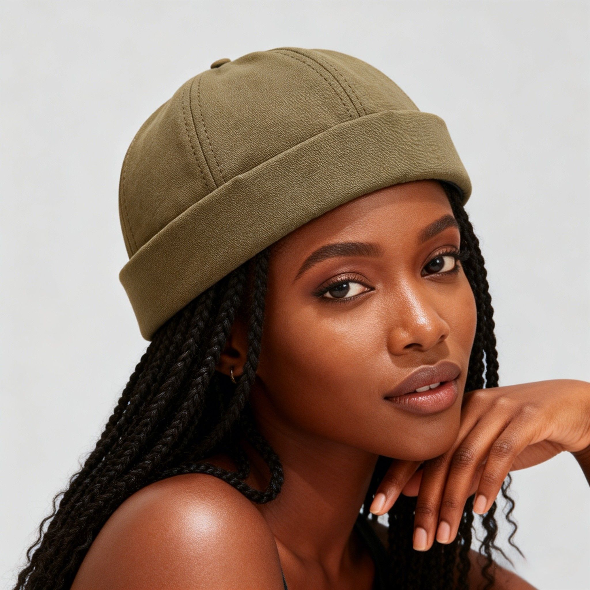 Korean version of the spring hat without a beanie | Retro Rolled Cuff Docker Cap for Men & Women | melon skin hat landlord hat street hipster hip hop hat rogue hat sailor hat