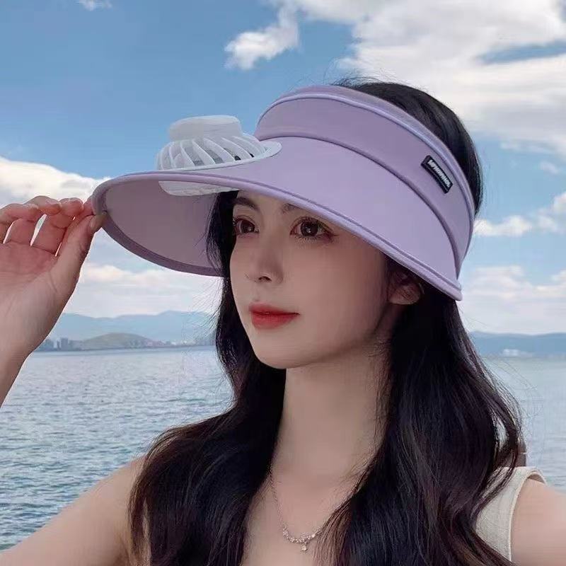 Women's Cooling Sun Visor with Fan | USB Rechargeable Fan Sun Hat | UPF50+ UV Protection,Adjustable Fit | Rechargeable Fan for Outdoor & Beach Use