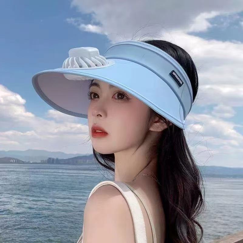Women's Cooling Sun Visor with Fan | USB Rechargeable Fan Sun Hat | UPF50+ UV Protection,Adjustable Fit | Rechargeable Fan for Outdoor & Beach Use