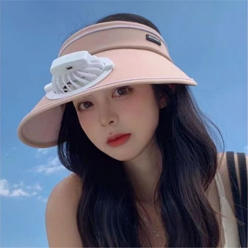 Women's Cooling Sun Visor with Fan | USB Rechargeable Fan Sun Hat | UPF50+ UV Protection,Adjustable Fit | Rechargeable Fan for Outdoor & Beach Use