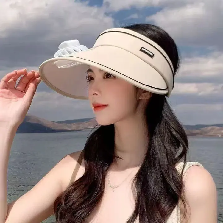 Women's Cooling Sun Visor with Fan | USB Rechargeable Fan Sun Hat | UPF50+ UV Protection,Adjustable Fit | Rechargeable Fan for Outdoor & Beach Use