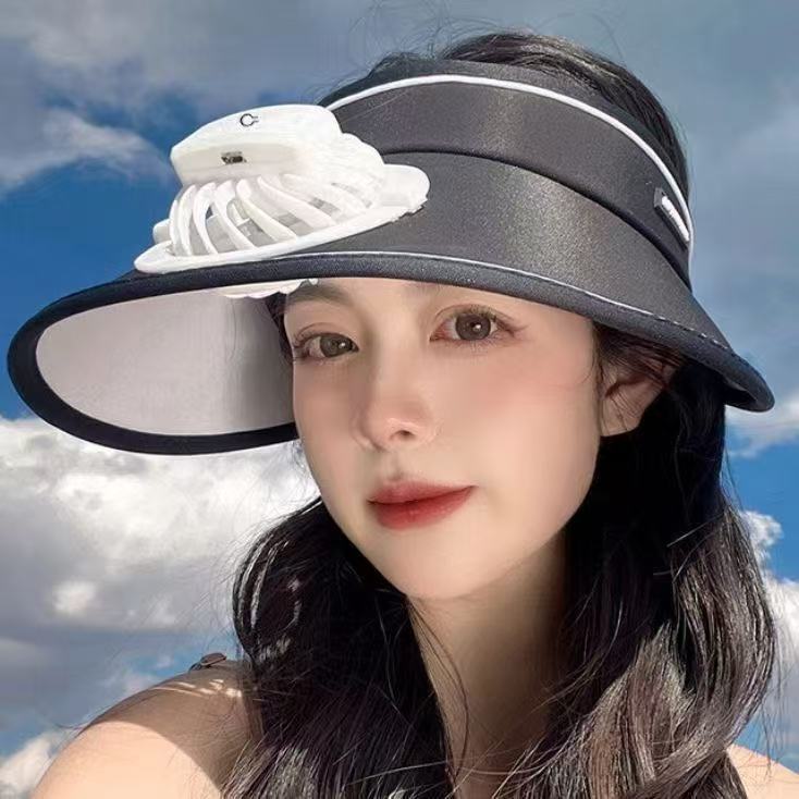 Women's Cooling Sun Visor with Fan | USB Rechargeable Fan Sun Hat | UPF50+ UV Protection,Adjustable Fit | Rechargeable Fan for Outdoor & Beach Use