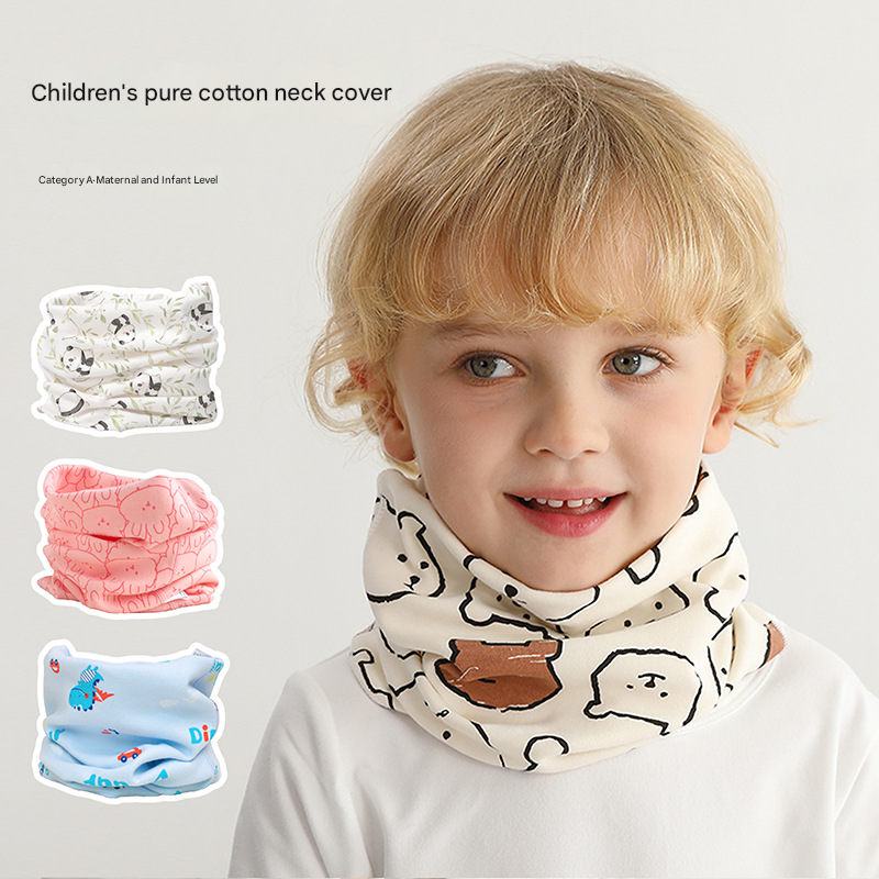 🐰🐻Kids' 100% Cotton Neck Gaiter | Multifunctional Baby Scarf, Windproof Warm Neck Cover, Face mask for Winter | Cute Cartoon Print, Soft Breathable Scarf for Boys & Girls