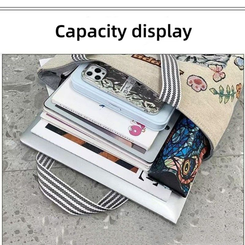 Large Capacity Canvas Tote Bags Shoulder Bag Linen Crossbody Bag For Women Trendy Cool Ethnic Style Shoulder Bag Handbag