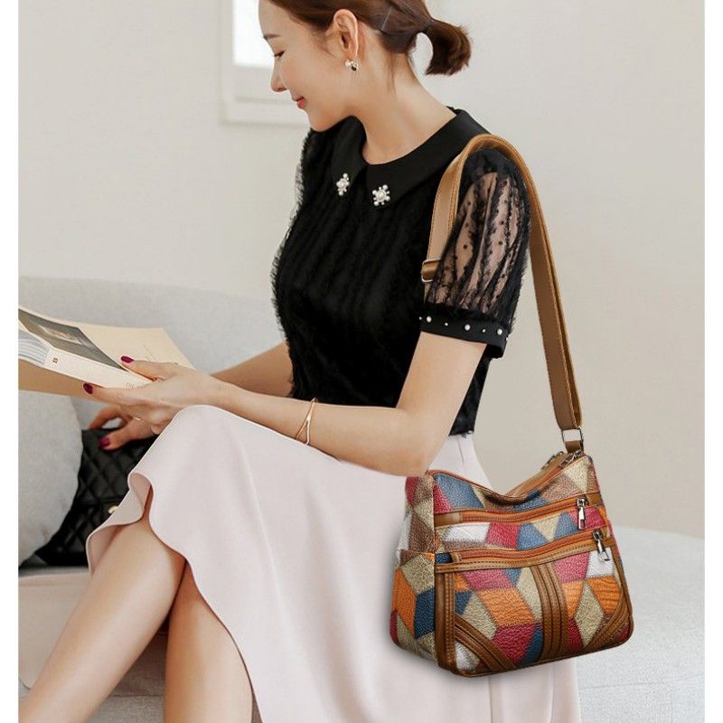 New Crossbody Women's Bag Splicing Color Contrasting Women's Fashion Multi layer Pocket Retro Versatile Shoulder Bag Women Luxury Handbags