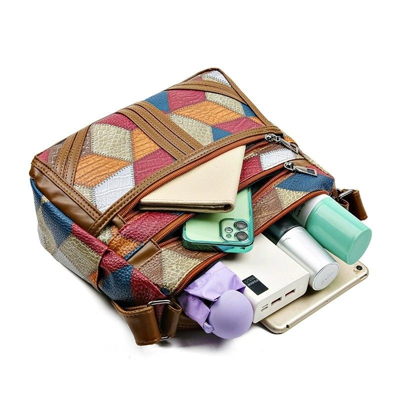 New Crossbody Women's Bag Splicing Color Contrasting Women's Fashion Multi layer Pocket Retro Versatile Shoulder Bag Women Luxury Handbags