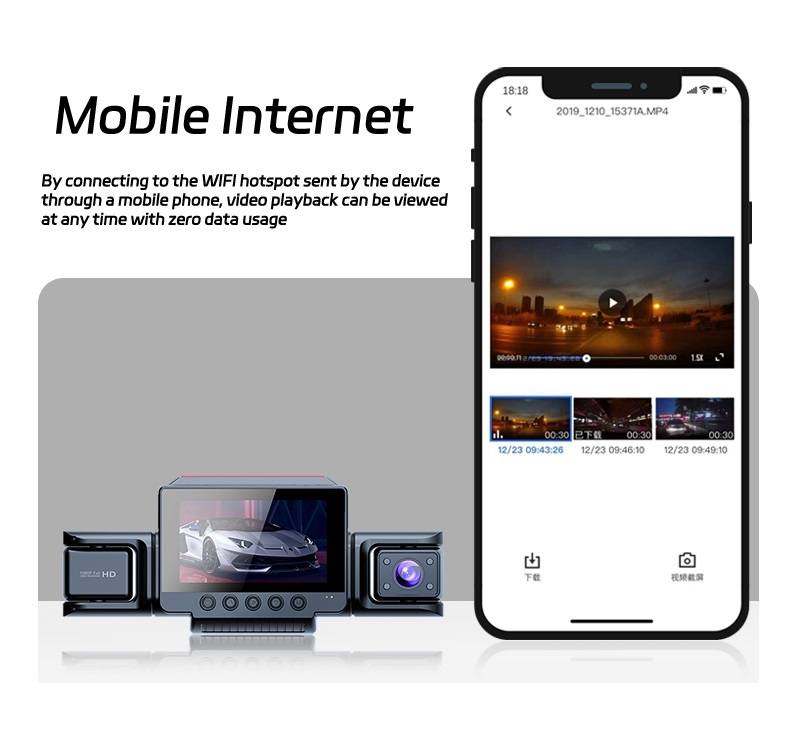 Mini WIFI 4 Channel 1080P 360 CarDash Camera 8 Infrared Light Night Vision 170 Degree with Rear Lens Car DVR 24H Parking Monitor