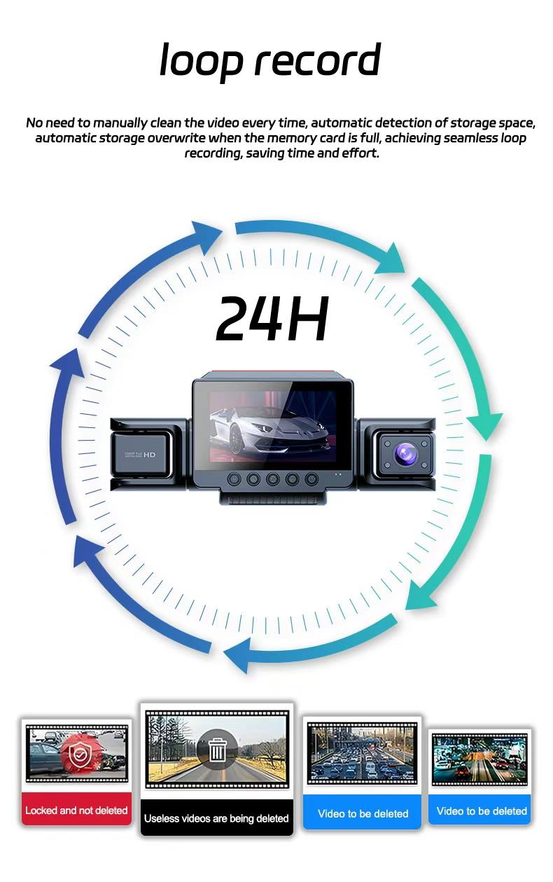 Mini WIFI 4 Channel 1080P 360 CarDash Camera 8 Infrared Light Night Vision 170 Degree with Rear Lens Car DVR 24H Parking Monitor