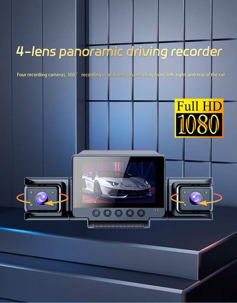 Mini WIFI 4 Channel 1080P 360 CarDash Camera 8 Infrared Light Night Vision 170 Degree with Rear Lens Car DVR 24H Parking Monitor