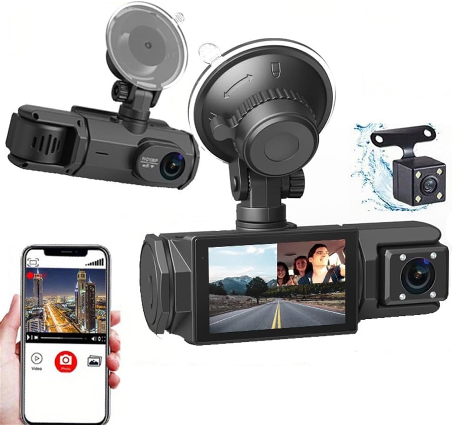 High Quality Full Hd 1080P 3 Lens Camera Dashcam Wifi Car Dvr 3 in 1 Front and Back Dash Cam Cameras for Car