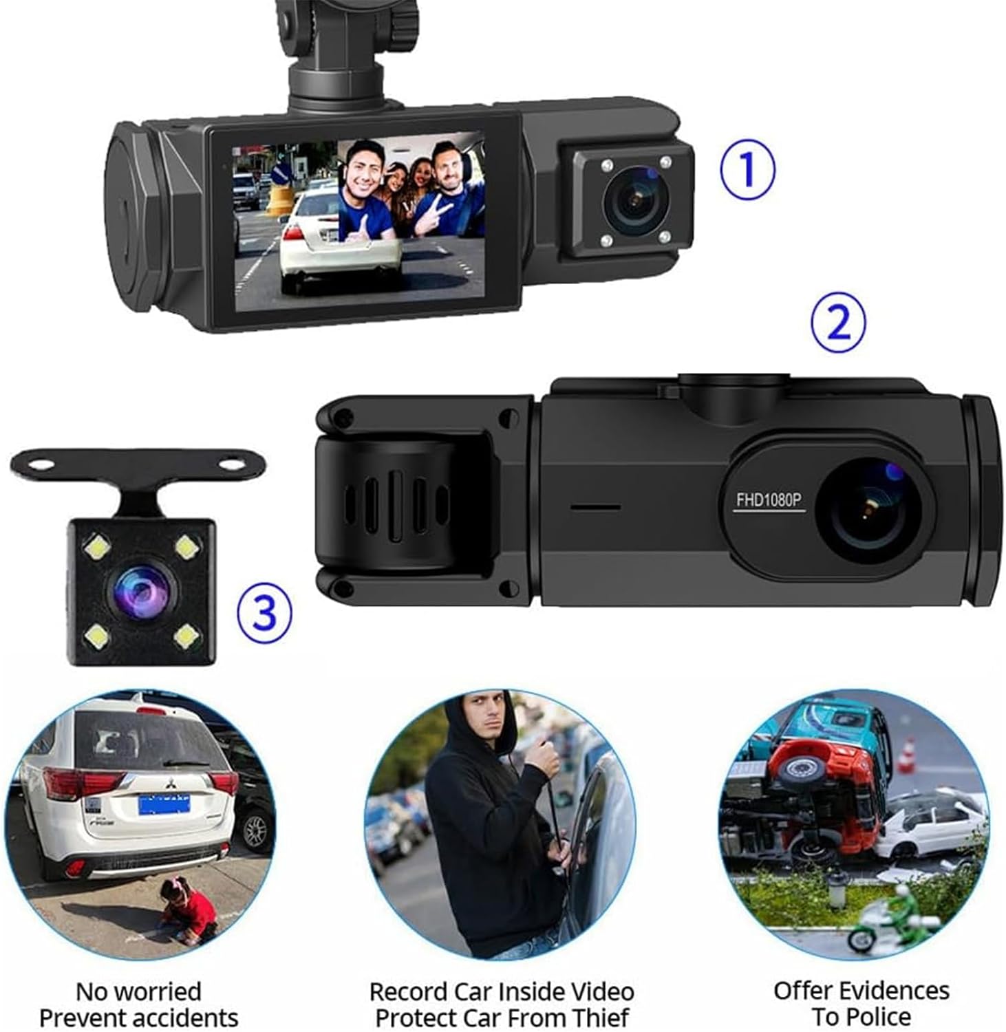 High Quality Full Hd 1080P 3 Lens Camera Dashcam Wifi Car Dvr 3 in 1 Front and Back Dash Cam Cameras for Car