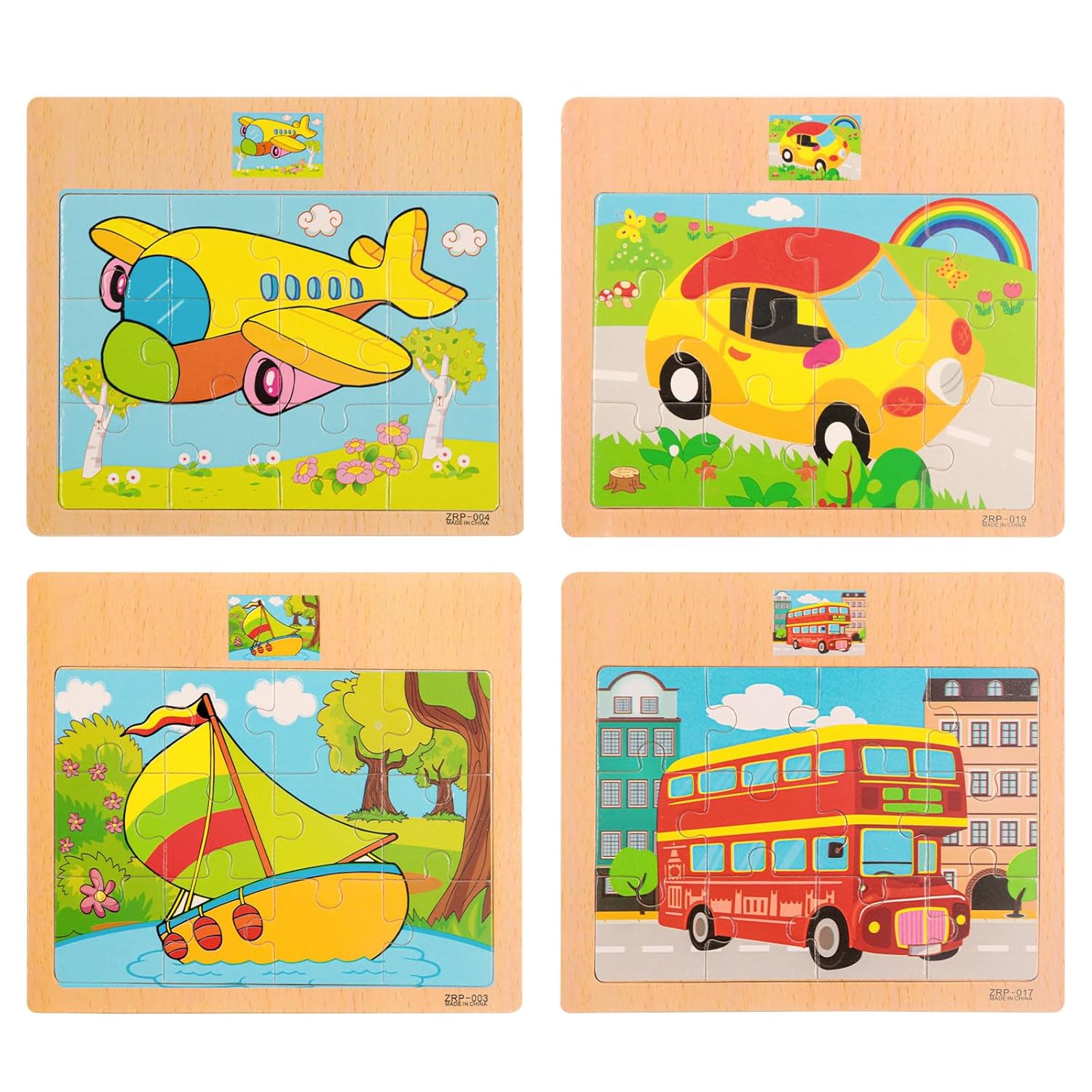 Montessori Wooden Puzzle Set 12 Piece Colourful Wooden Educational  Jigsaw Puzzle (4 Puzzles)